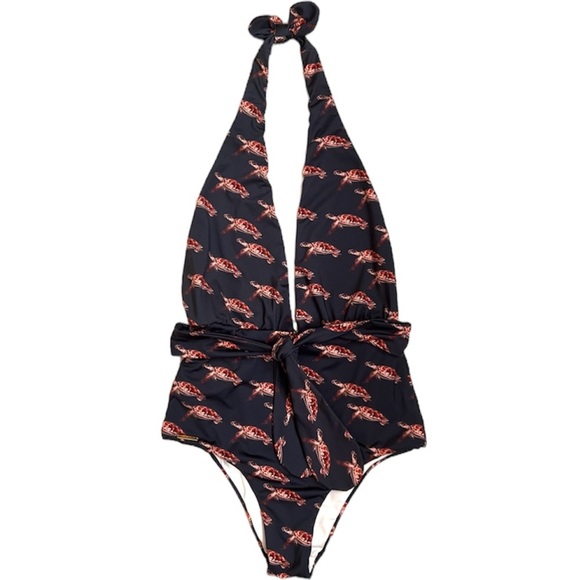 Verdelimon Turtle Deep V Halter-Style One-piece Swimsuit Size Small - Picture 1 of 14